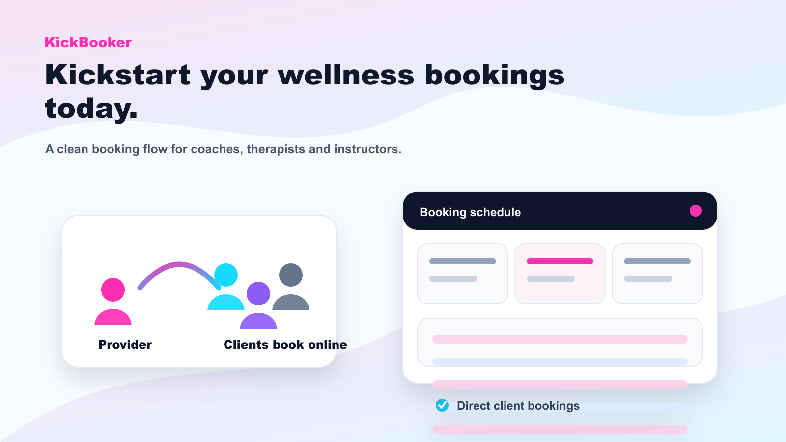 Wellness booking dashboard illustration for solo providers