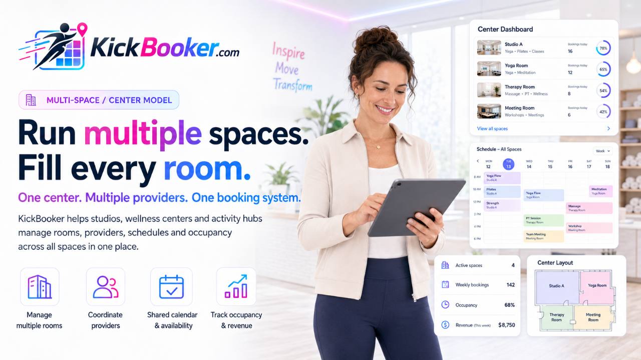 KickBooker multi-space center management model